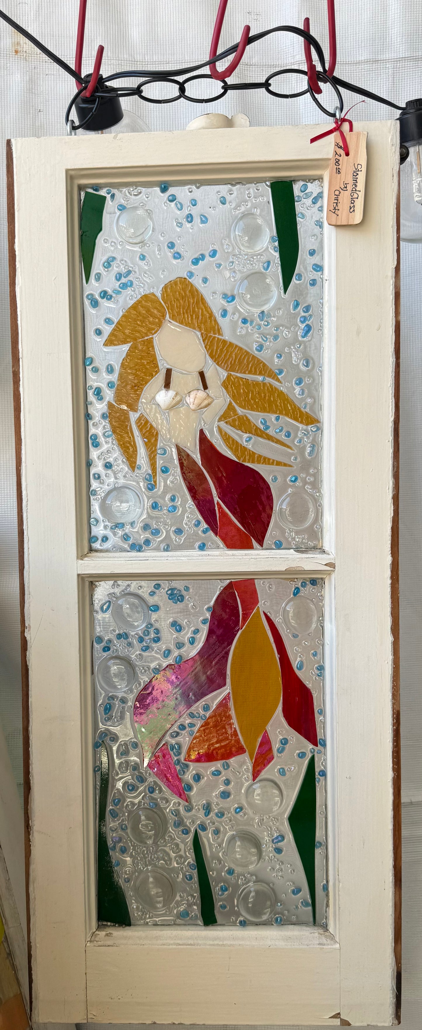 Medium Handcrafted Mermaid Stained Glass WIndow