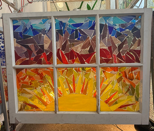 Large Handcrafted Sunset Stained Glass Window