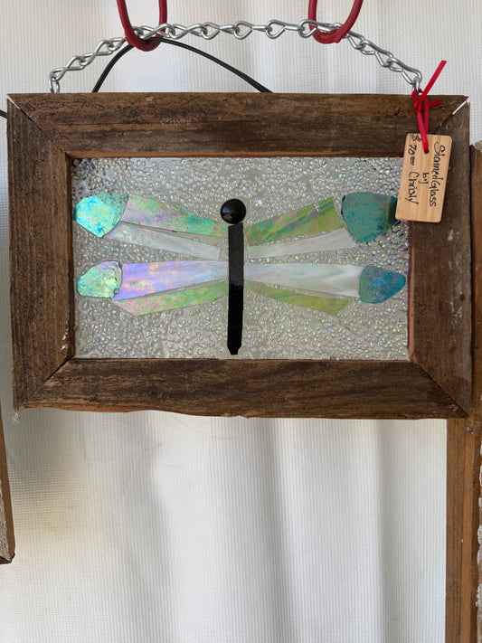 Small Handcrafted Dragonfly Stained Glass Window