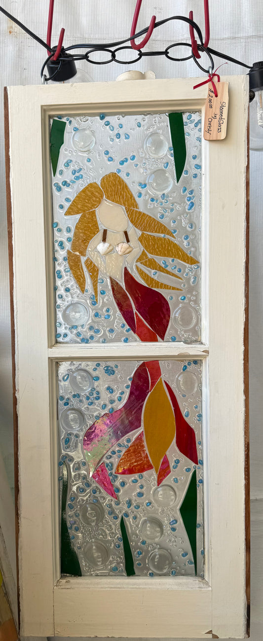 Medium Handcrafted Mermaid Stained Glass WIndow