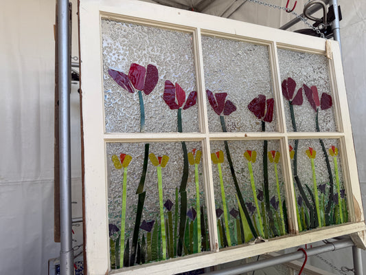 Large Handcrafted Tulip Stained Glass Window