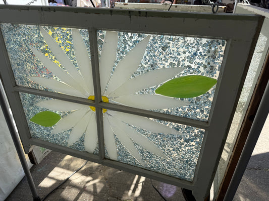 Large Handcrafted Daisy Stained Glass Window