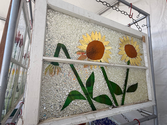 Large Handcrafted Sunflower Stained Glass Window