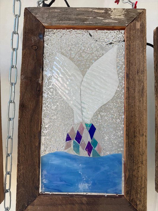 Small Handcrafted Mermaid Stained Glass Window